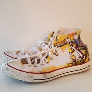 Custom Calvin and Hobbes Converse, sz 10